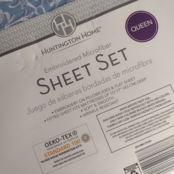 Huntington Home Embroidered Microfiber Queen Sheet Set - Picture 3 of 3